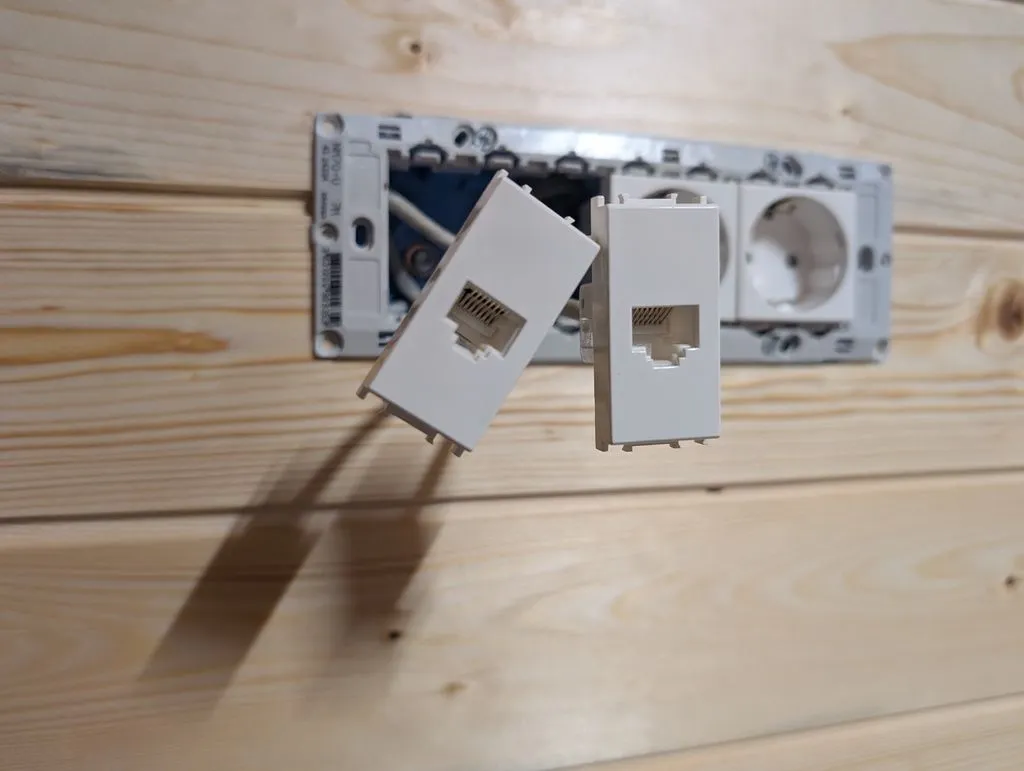 The Ethernet jacks wired up and ready for installation.